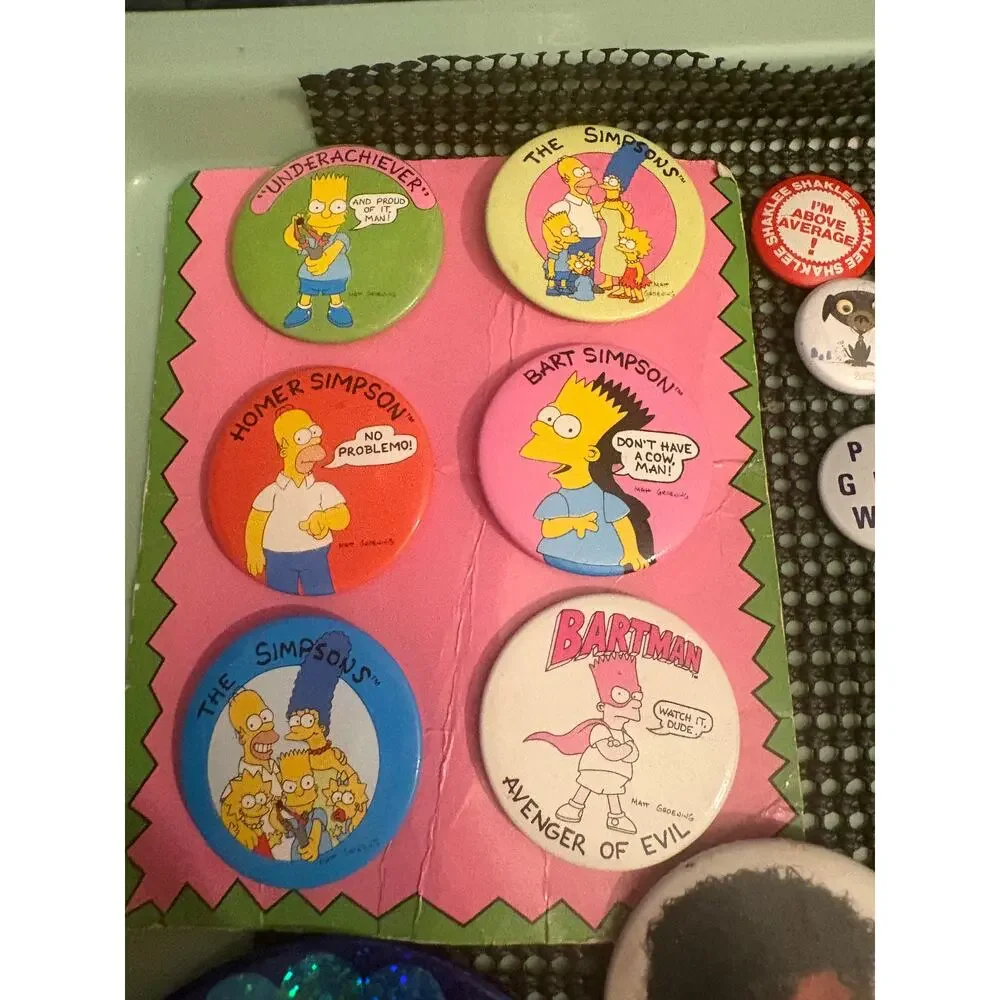 Vintage Pinback Button Lot 19 Pc Simpsons Michael Jackson Obama